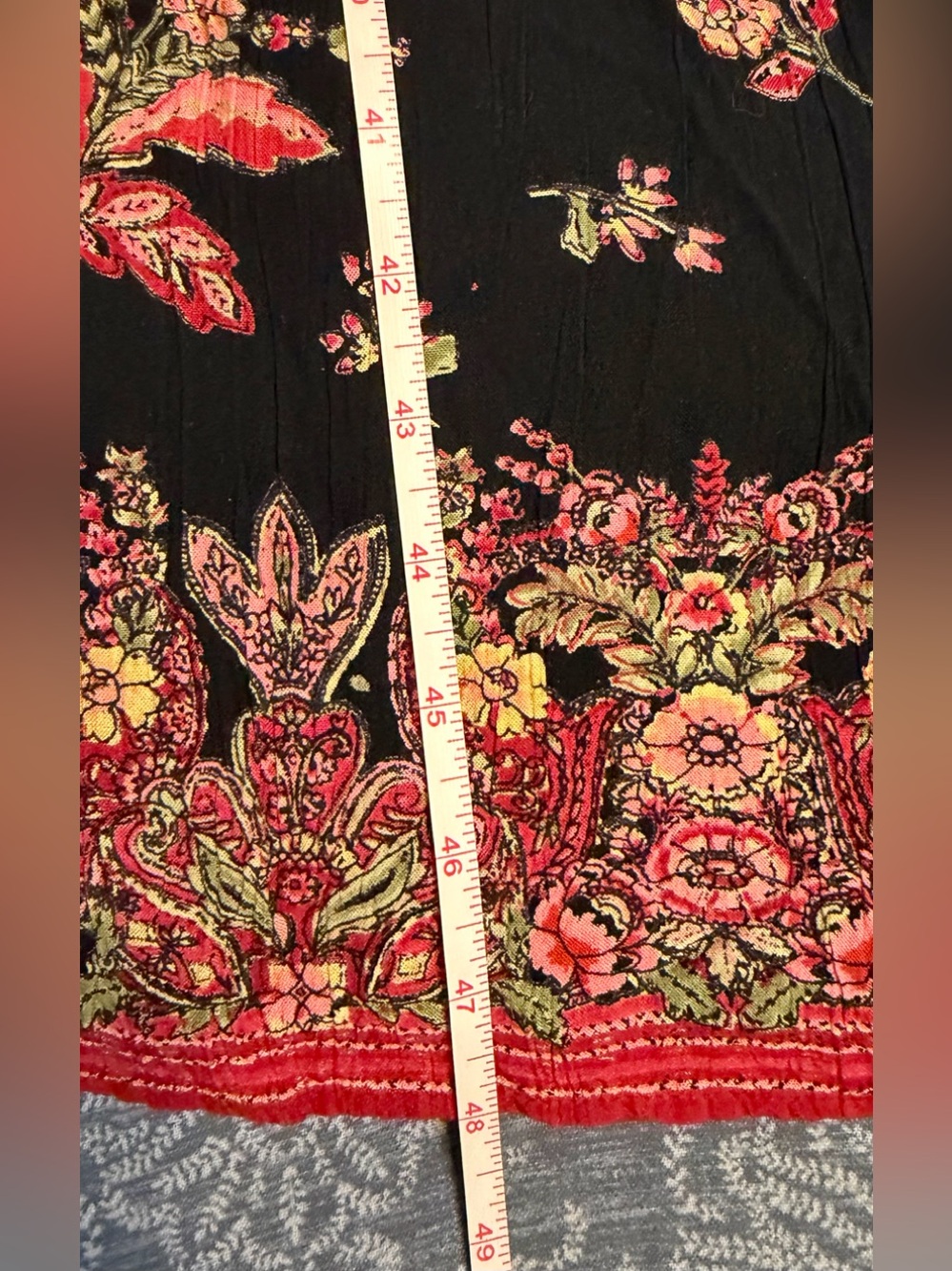 Angie Black Maxi Dress with Pink Floral and Red Border Juniors size Large - Picture 7 of 7